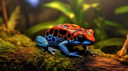 Bright poisonous frog on a stone. Generative AI illustratorの素材