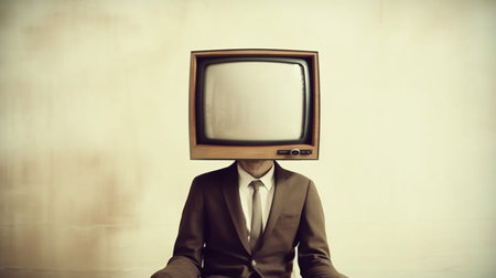 Man with TV head. Generative AI illustration:の素材