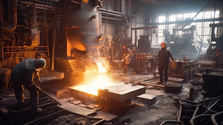 The blacksmiths are working. Generative AI Illustrationの素材