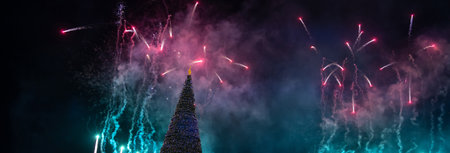 New Year's and a tree in the cityの写真素材