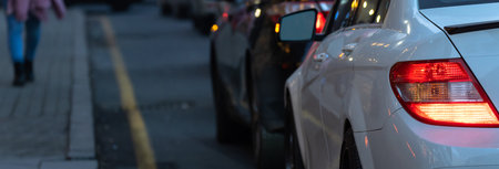 Cars stuck in traffic in the cityの写真素材