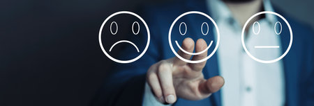 man touching smile sign in screen
