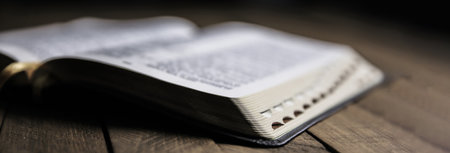 Bible on the wooden tableの写真素材