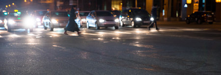night light city road with carsの写真素材