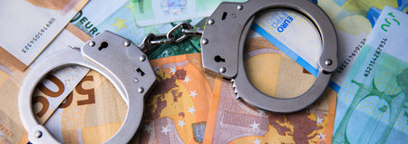handcuffs on the different moneyの写真素材