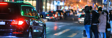 people with car in night city