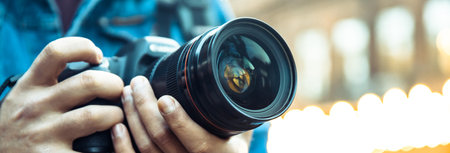 photographer hand camera in streetの写真素材