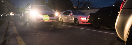 cars on road in cityの写真素材