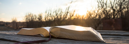 book on table at the sunset