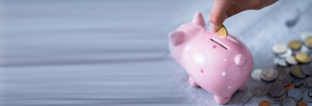 man hand coin and piggy bank on the table