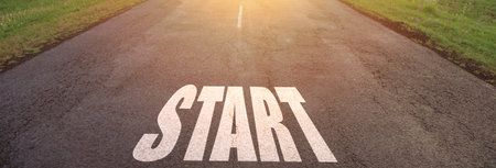 start text in road at the sunset