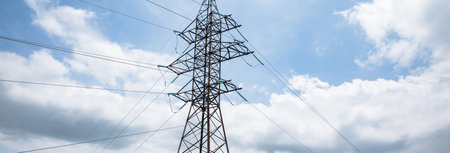 High voltage power pole sky background
