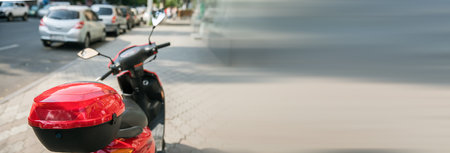 red motorcycle in the city street backgroundの写真素材
