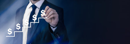 Business man showing dollars sign graph