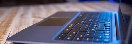 Office work with notebook on the wooden tableの写真素材