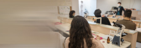 students in the laboratory classroomの写真素材