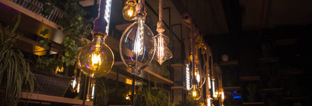 old and different style Incandescent bulbs in cafe