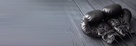 boxing gloves on the black tableの写真素材