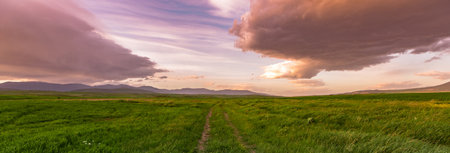 road in landscape at the susnetの写真素材