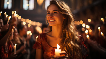 Christmas happiness in the eyes of a womanの素材