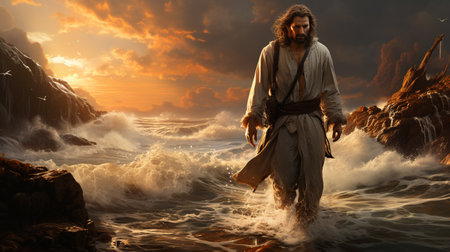 Jesus Christ walking on the seaの素材