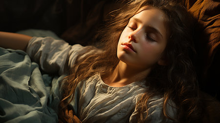 Little girl lying on the bed, Nap Timeの素材