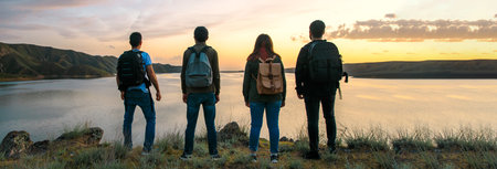 traveler people back in lake background