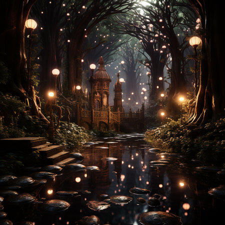 A forest filled with fairy lightsの素材