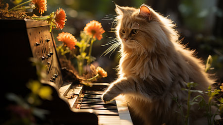 The cat playing the pianoの素材