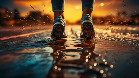 runner's legs, over water, joggingの素材