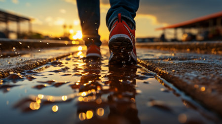 runner's legs, over water, joggingの素材