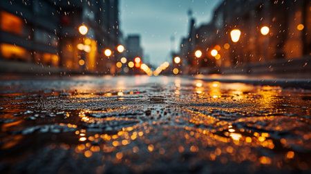 Asphalt in rainy, autumn weather, in the eveningの素材