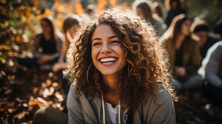portrait of a stylish girl with beautiful wavy hair, on the streetの素材