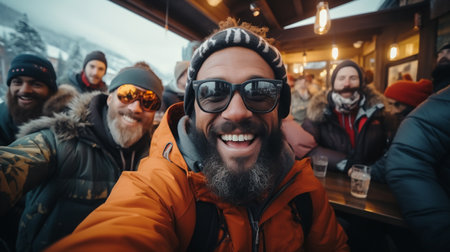 Group of friends on a winter hike, selfieの素材