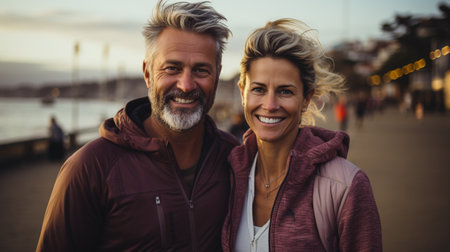 senior couple on the beach, tripの素材