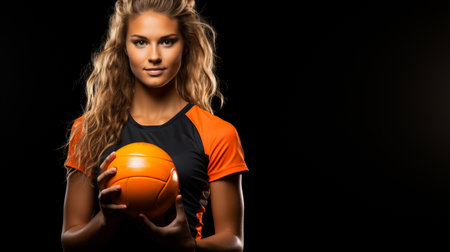 Young sportswoman with volleyball ball in handの素材