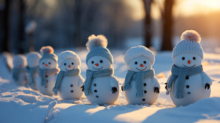 Little Snowmen in a wonderful winter forestの素材