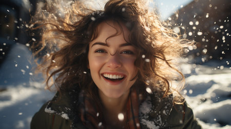 beautiful girl in winter scene, snowの素材