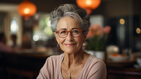 housewife senior woman in kitchenの素材