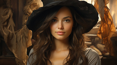 Beautiful smiling girl in a hat, illustratedの素材