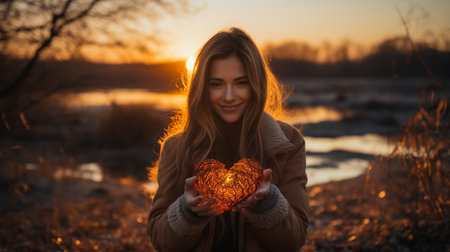 The girl is holding a heart of stone, which is reddened from the heat insideの素材