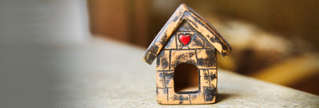 A close up view of wooden figure of houseの写真素材