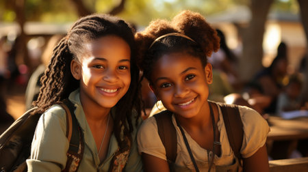 Two Beautiful African School Girls - Education for Africa Symbolの素材