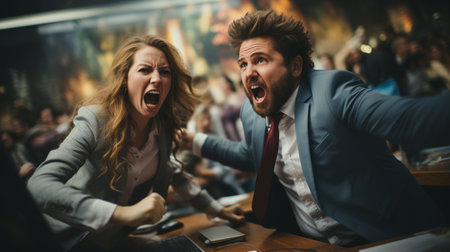 Business director woman and man angry yelling at their subordinates, emotional inflammabilityの素材
