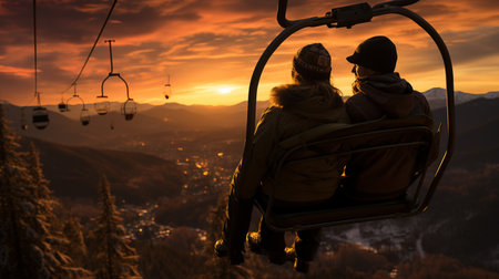 friends on the cable car, in the winterの素材