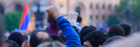 Group of protesting young people on streetの写真素材