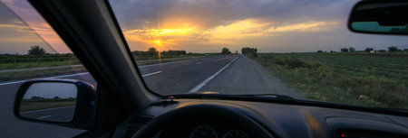 Sunset view inside the car.