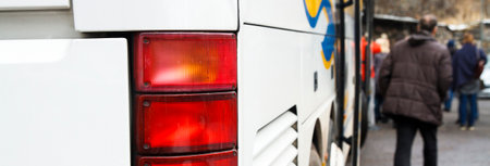 Back lights of a white vanの写真素材