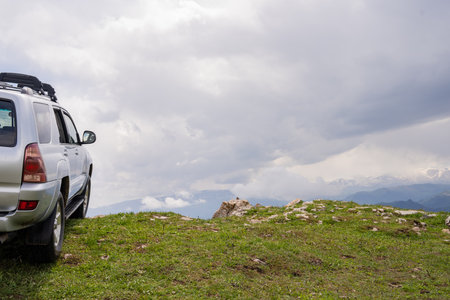 The all-terrain vehicle on top of the mountain