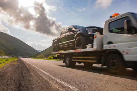 Truck in motion on the road, cargo transportation concept stock photoの写真素材